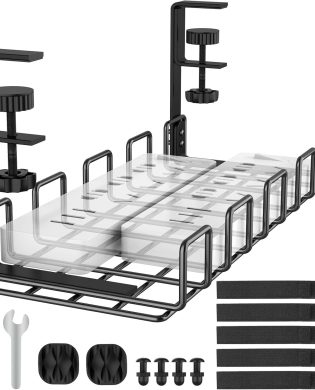 Under Desk Cable Management Tray, L 15.7''W 6.3'' No Drill Steel Desk Cable Organizers, Wire Management Tray Cable Management Rack, Desk Cable Tray Wire Organizer With Desk Cord Organizer